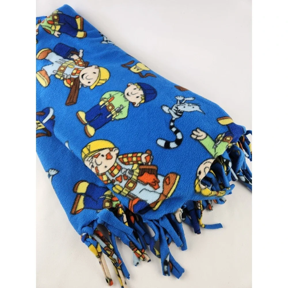 Vintage Bob The Builder Handmade Fleece Throw Tie‎ Blanket Cartoon TV  Fabric